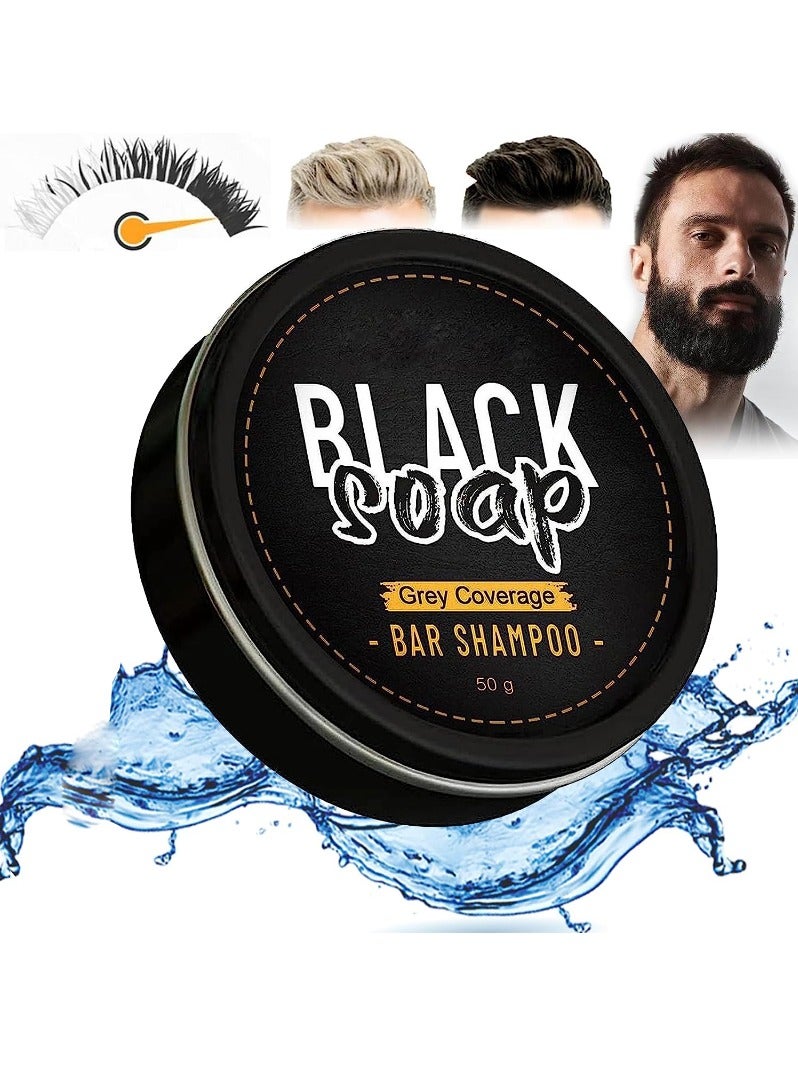Black Soap صابون جراي شاين، صابون جراي شاين لتنشيط الشعر للرجال، صابون الشعر الأسود ضد الشعر الرمادي، صابون إزالة الشعر الرمادي، شامبو صلب لشعر بلاك آوت - Image 1