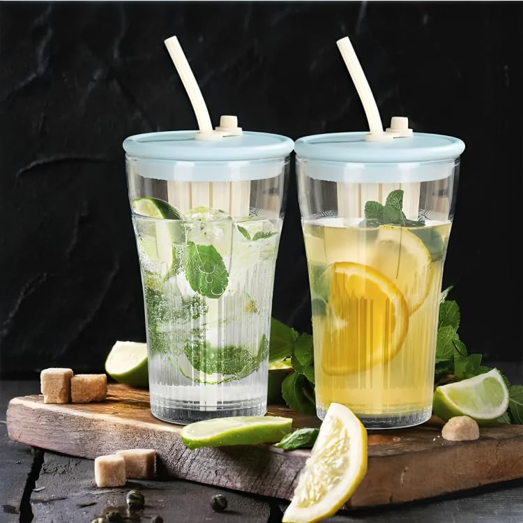 SKDBPM Ice Juice Drinks Glass Can Mug with Straw for Milk/Coffee/Green Tea Cup Set of 1-510ml Transparent Printed Can Shape Cup (Pack of 1) (Bonica Glass) - Image 3