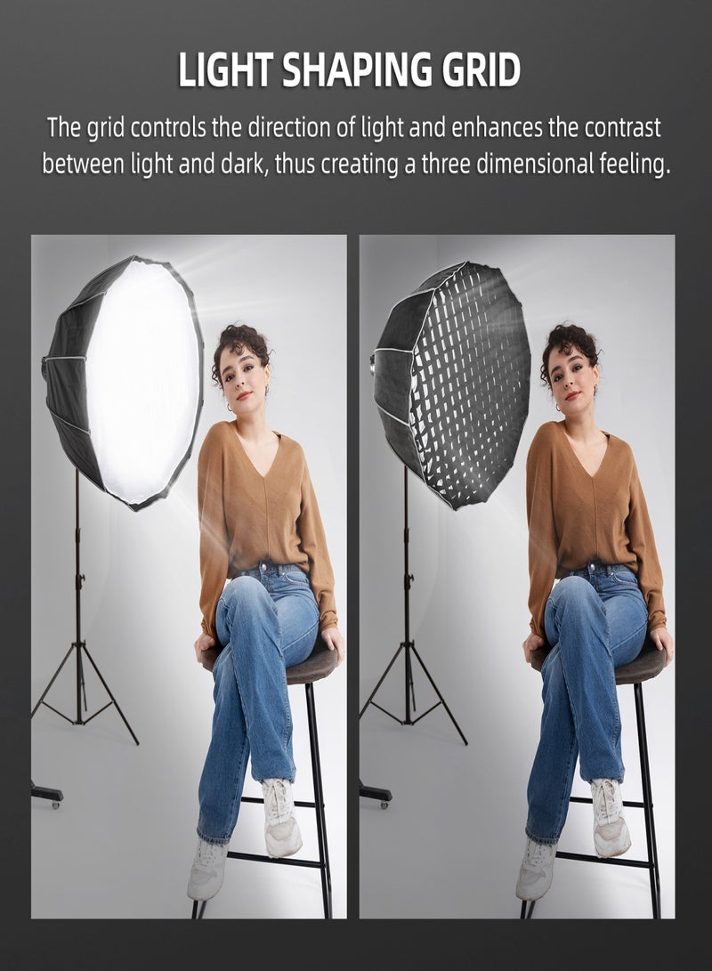 ANDOER 90cm/35inch Multi-purpose Deep Parabolic Softbox Bowens Mount Quick Set-up for Portraits Interviews Filmmaking with Diffuser Cloth Honeycomb Grid Carrying Bag - Image 4
