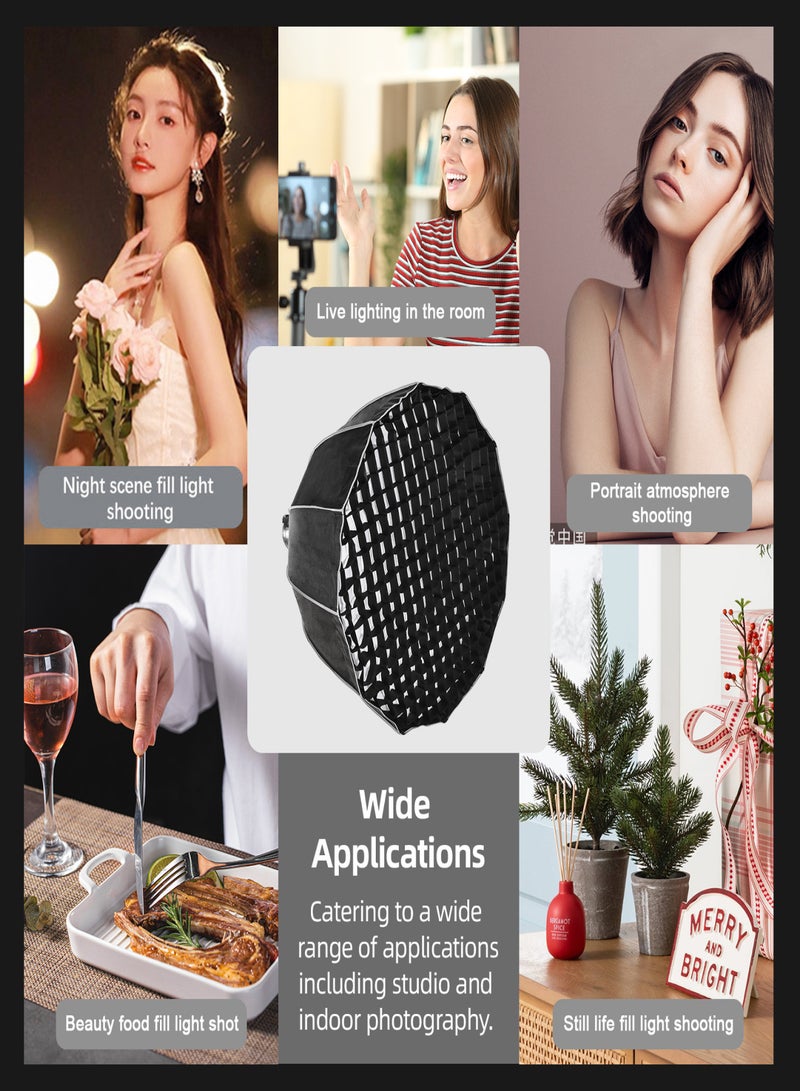 ANDOER 90cm/35inch Multi-purpose Deep Parabolic Softbox Bowens Mount Quick Set-up for Portraits Interviews Filmmaking with Diffuser Cloth Honeycomb Grid Carrying Bag - Image 3