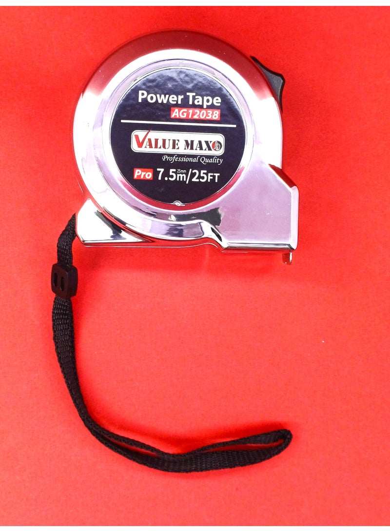 Valuemax AG12038 Measuring Tape – Heavy‑Duty Retractable Tape Measure (25 ft / 7.5 m), Steel Blade with Nylon Coating, Robust Housing – Ideal for Construction, DIY & Home Use - Image 1