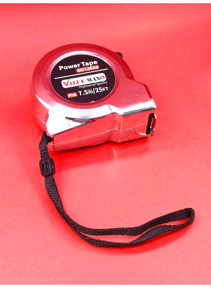 Valuemax AG12038 Measuring Tape – Heavy‑Duty Retractable Tape Measure (25 ft / 7.5 m), Steel Blade with Nylon Coating, Robust Housing – Ideal for Construction, DIY & Home Use - Image 2