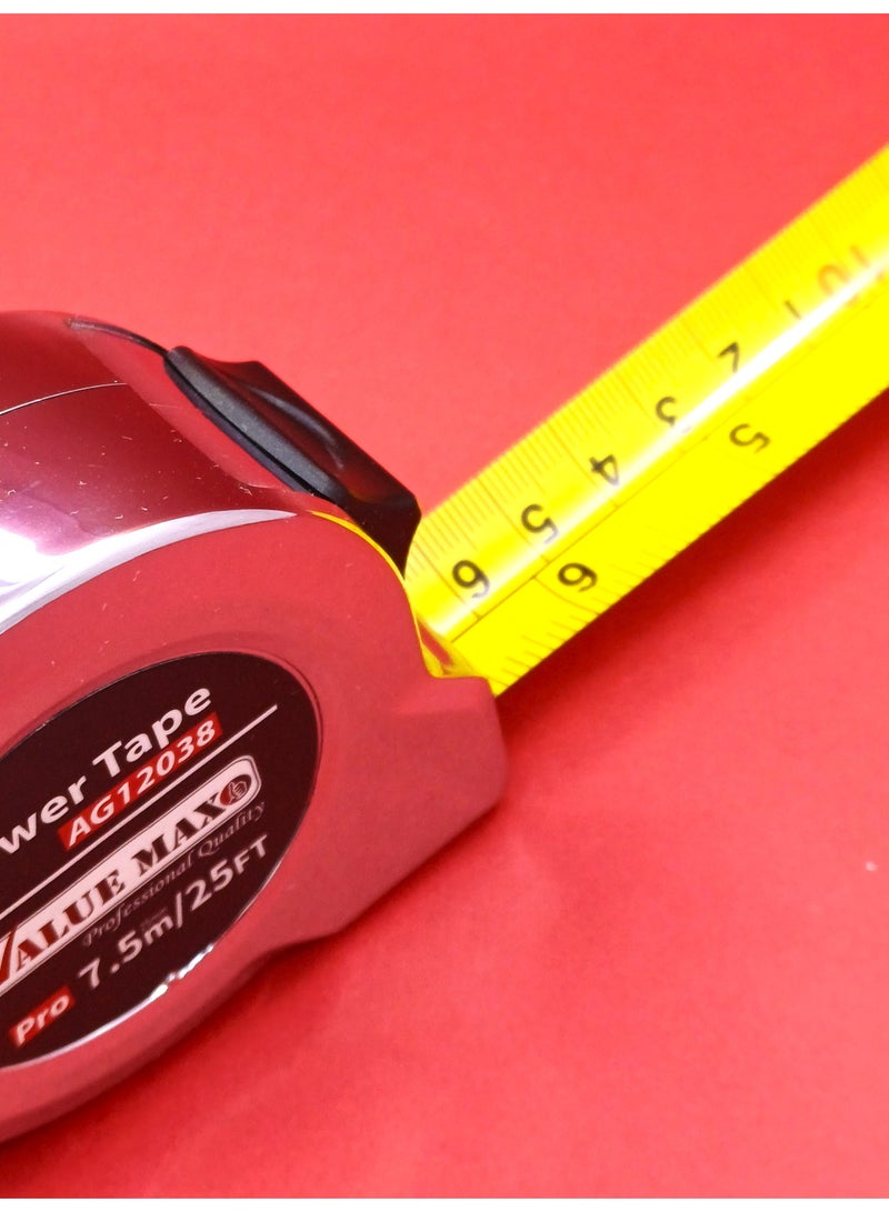 Valuemax AG12038 Measuring Tape – Heavy‑Duty Retractable Tape Measure (25 ft / 7.5 m), Steel Blade with Nylon Coating, Robust Housing – Ideal for Construction, DIY & Home Use - Image 4