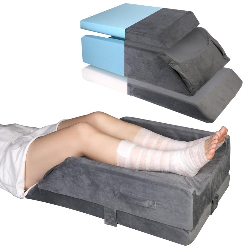 CIVJET 3-Height Adjustable Leg Elevation Pillows After Surgery - Memory Foam Support for Both Legs, Knee & Ankle Wedge for Swelling & Circulation, Removable Washable Velvet Cover - Image 1