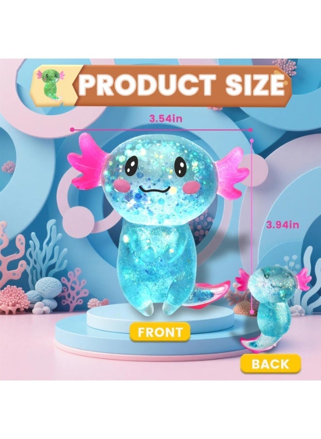 GIOIO Axolotl Squishy Stress Relief Toy Glitter Fidget Toys Cute Malt Sugar Axolotl Toy Fidget Toys for Kids Youth Adult, Party Favors Anxiety Relief Squishy Toys(Blue) - Image 3
