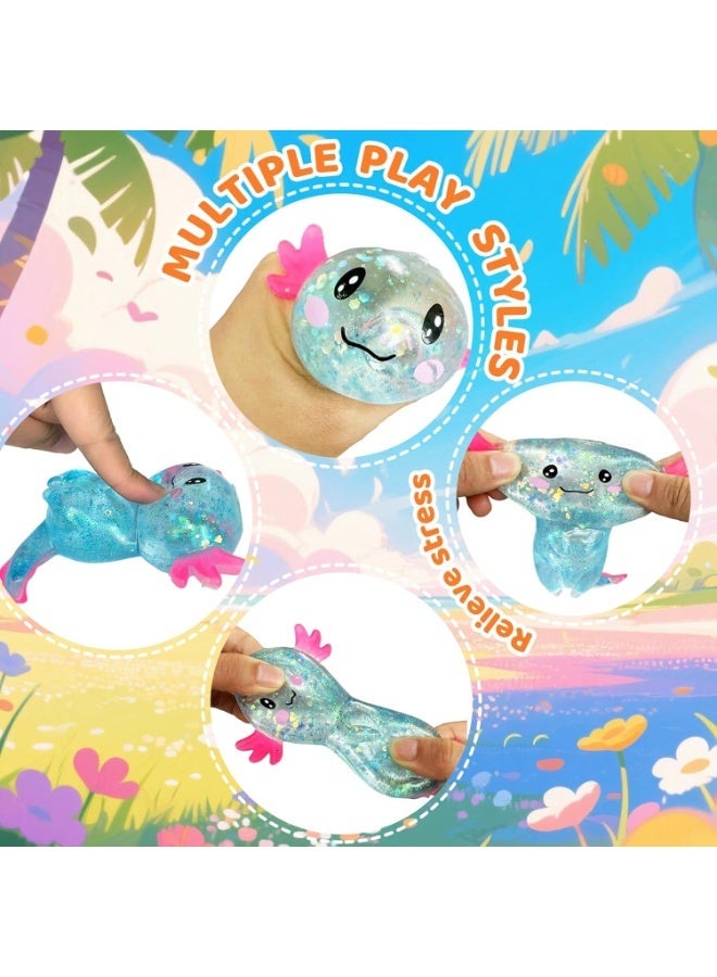 GIOIO Axolotl Squishy Stress Relief Toy Glitter Fidget Toys Cute Malt Sugar Axolotl Toy Fidget Toys for Kids Youth Adult, Party Favors Anxiety Relief Squishy Toys(Blue) - Image 2