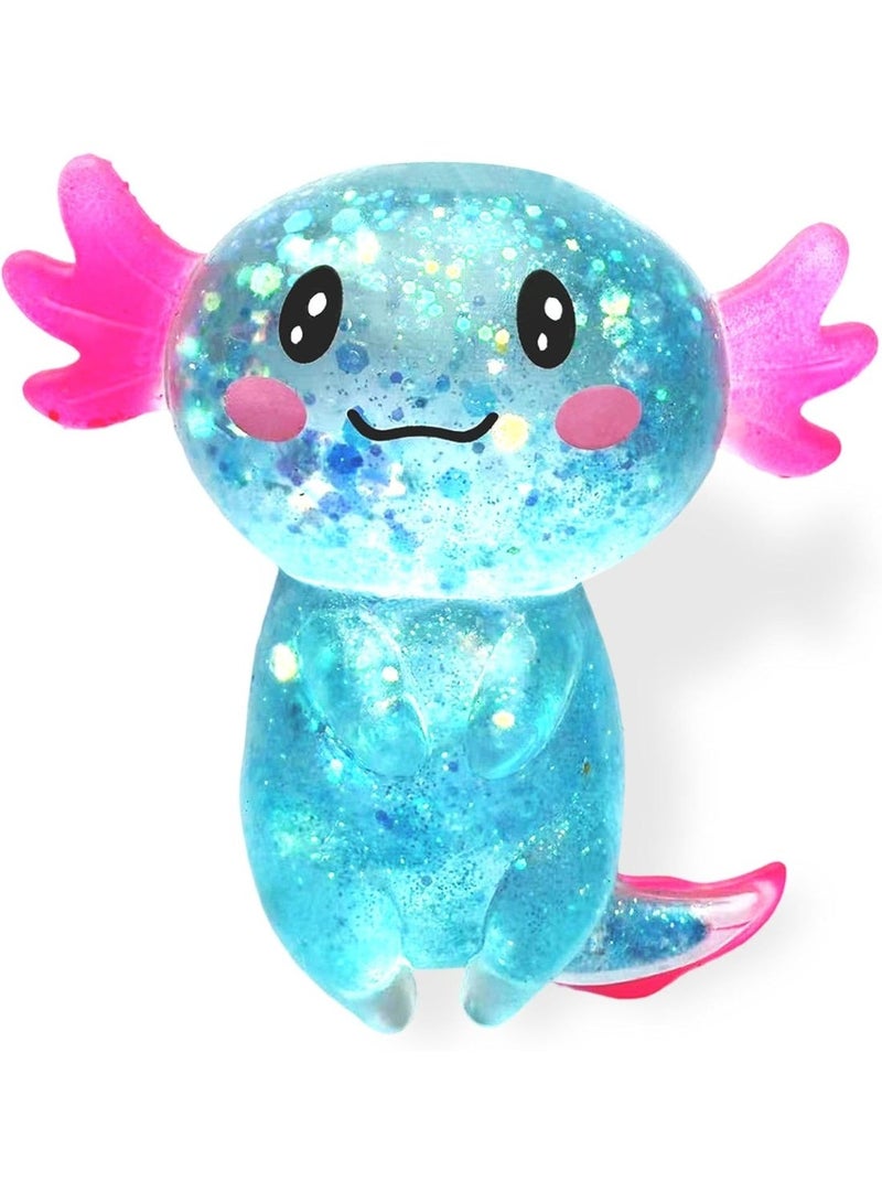GIOIO Axolotl Squishy Stress Relief Toy Glitter Fidget Toys Cute Malt Sugar Axolotl Toy Fidget Toys for Kids Youth Adult, Party Favors Anxiety Relief Squishy Toys(Blue) - Image 1