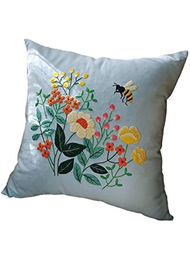 Embroidery Pillow Kit Crafts Home Decoration Cushion Cover with Flower Pattern 17×17 Inches Decorative Pillow Cover for Beginners, Style B - Image 3