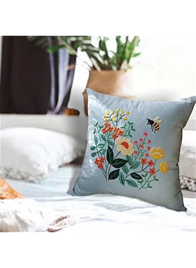 Embroidery Pillow Kit Crafts Home Decoration Cushion Cover with Flower Pattern 17×17 Inches Decorative Pillow Cover for Beginners, Style B - Image 4