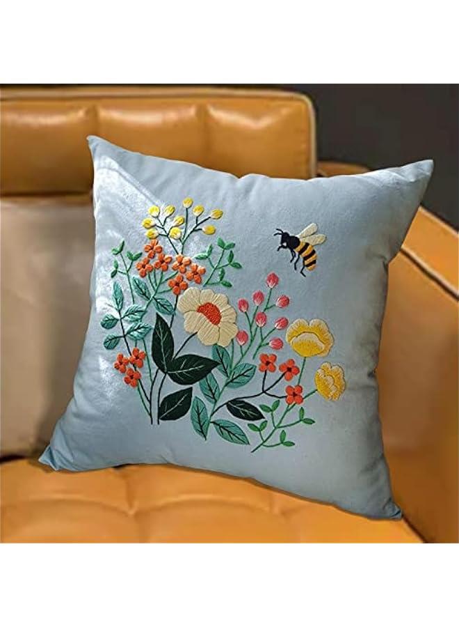 Embroidery Pillow Kit Crafts Home Decoration Cushion Cover with Flower Pattern 17×17 Inches Decorative Pillow Cover for Beginners, Style B - Image 5