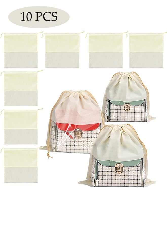 10 Pack Travel Shoe Handbag Waterproof Dust Bags,45cmx45cm Non-Woven Fabric Dustproof Drawstring Breathable Clear Window Dust Cover Storage Bags Handbag Storage Shoe Pouch Organizer for Men and Women - Image 1
