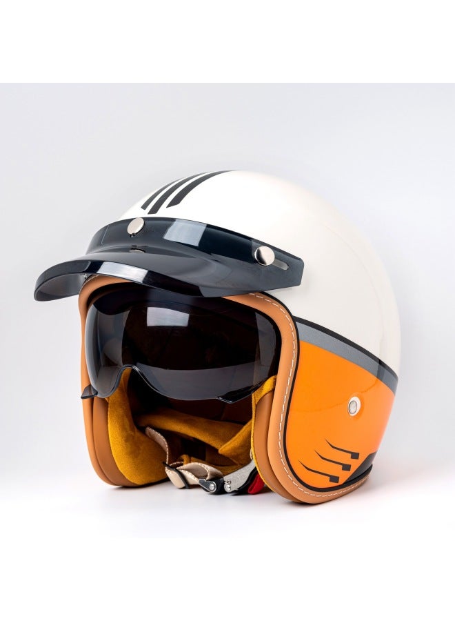 Retro 3/4 Motorcycle Helmet with Built-in Goggles - Yellow Desert Camel, Includes Black & White Lenses and Visor for Men and Women