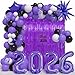 Janinus Graduation Balloon Arch Kit 2026 Graduation Decorations Different Sizes 5 12 18 Inch Purple Black White Grad Balloons Arch with Class of 2026 Cake Toppers Fringe Curtain Star 2026 Balloons - Image 4