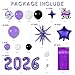 Janinus Graduation Balloon Arch Kit 2026 Graduation Decorations Different Sizes 5 12 18 Inch Purple Black White Grad Balloons Arch with Class of 2026 Cake Toppers Fringe Curtain Star 2026 Balloons - Image 2