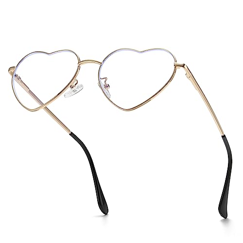 JOVAKIT Heart Shaped Blue Light Blocking Glasses for Women Fashion Vintage Lovely Style Metal Frame Eyeglasses (Gold) - Image 2
