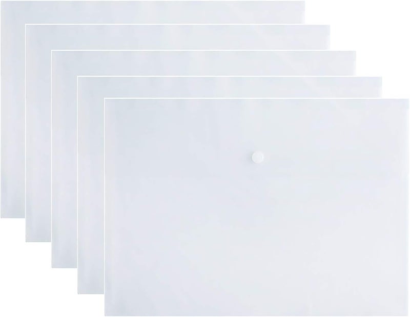 VANRA Poly File Folder Pockets File Jacket Plastic Envelope Flat Document Letter Organizer with Snap Button Closure A4 Letter Size (Pack of 5, Translucent) - Image 1