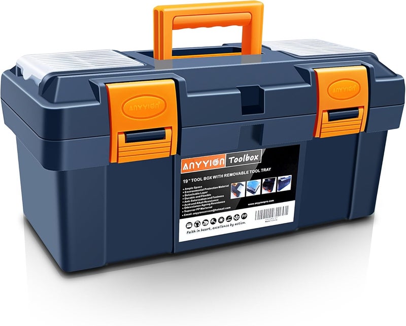 Anyyion 17 inch Tool Box with Removable Tray, Small Parts Box On The Lid is Removable, Tray Can be Removed and Combined at Will（Internal Size:16.3"L*7.8"W*6.5"H ） - Image 1