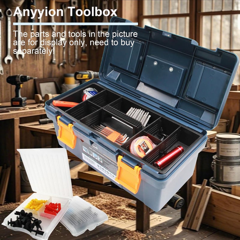 Anyyion 17 inch Tool Box with Removable Tray, Small Parts Box On The Lid is Removable, Tray Can be Removed and Combined at Will（Internal Size:16.3"L*7.8"W*6.5"H ） - Image 5