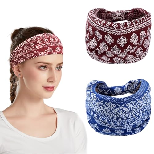 Hodaqe Headbands for Women, Non-Slip, Premium Stretchy Bohemian Head Bands Hair Accessories,Wear for Yoga, Fashion, Working Out, Travel or Running, 2 Pack - Image 1