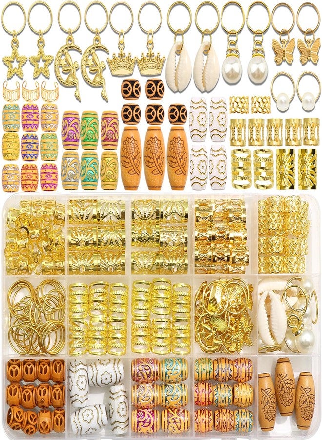 VENOFEN 177PCS Hair Jewelry for Braids Gold Dreadlock Cuffs Shell Loc Charms Colorful Wooden Hair Beads Metal Braids Clips Braids Accessories for Women and Girls - Image 1
