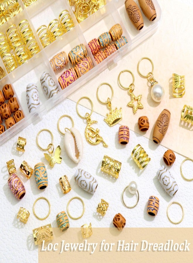 VENOFEN 177PCS Hair Jewelry for Braids Gold Dreadlock Cuffs Shell Loc Charms Colorful Wooden Hair Beads Metal Braids Clips Braids Accessories for Women and Girls - Image 3