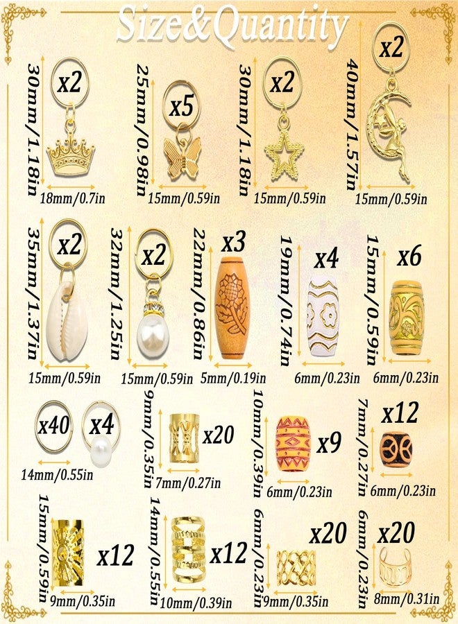 VENOFEN 177PCS Hair Jewelry for Braids Gold Dreadlock Cuffs Shell Loc Charms Colorful Wooden Hair Beads Metal Braids Clips Braids Accessories for Women and Girls - Image 5