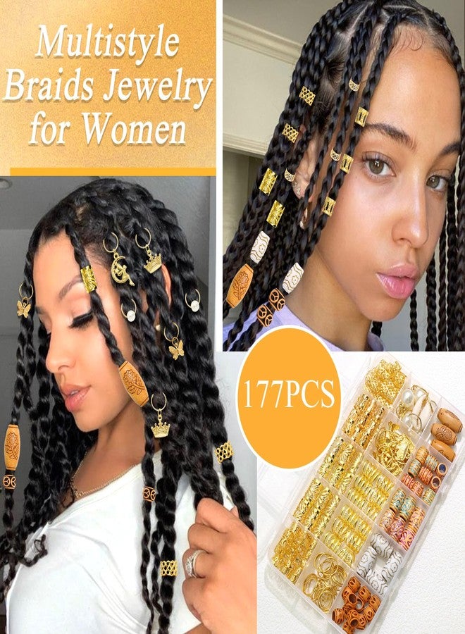 VENOFEN 177PCS Hair Jewelry for Braids Gold Dreadlock Cuffs Shell Loc Charms Colorful Wooden Hair Beads Metal Braids Clips Braids Accessories for Women and Girls - Image 2