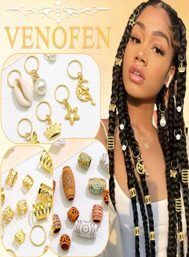 VENOFEN 177PCS Hair Jewelry for Braids Gold Dreadlock Cuffs Shell Loc Charms Colorful Wooden Hair Beads Metal Braids Clips Braids Accessories for Women and Girls - Image 4