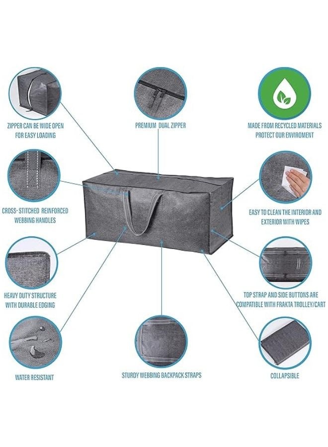 4 Pack Heavy Duty Extra Large Moving Bags W/Backpack Straps Strong Handles & Zippers, Storage Totes for Space Saving, Fold Flat, Alternative to Moving Box (Gray, 4 Pack) - Image 3