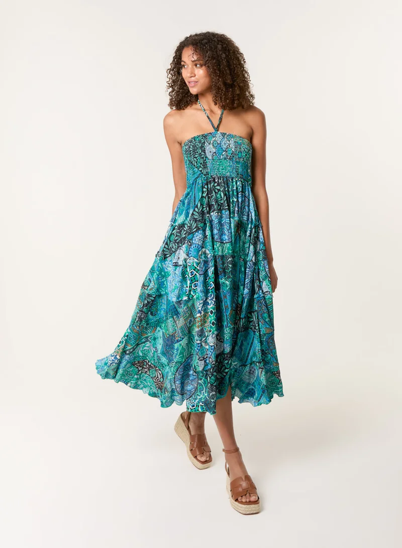 Blue Vanilla Patchwork Halter Neck Dress