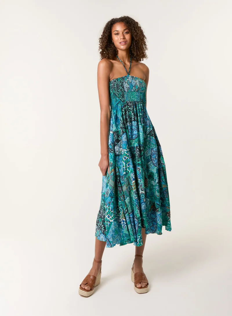 Blue Vanilla Patchwork Halter Neck Dress