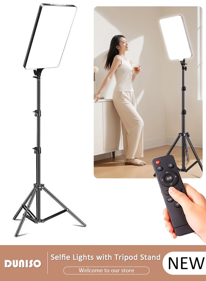 DUNISO LED Video Lighting Kit Dimmable Full-Screen Studio Photography Light Kit Video Lighting Fill Light Professional Selfie Light Portable Studio Lights with Extendable Tripod Stand for Video Recording/Makeup/Selfie  - Image 1