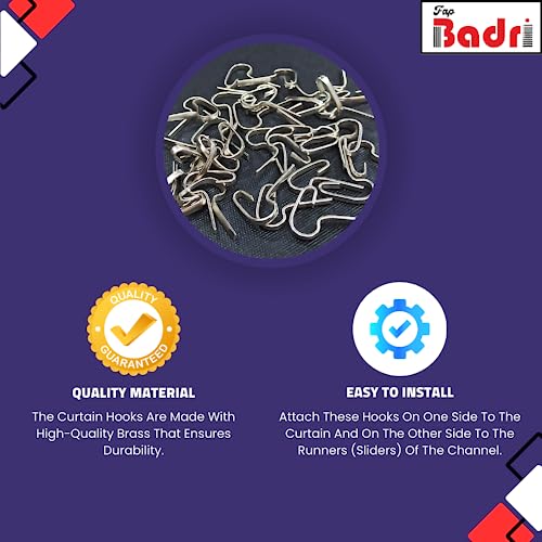 FAPBADRI Brass Hook for Curtain Channel/Track, Non Rust, Silver Colour, 50 Pieces - Image 4
