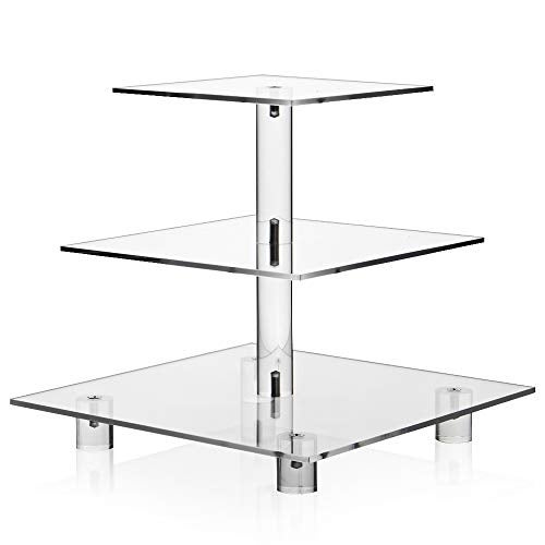 weddingwish Acrylic Cupcake Stand, Clear Dessert Tower Holder Display with Base for Wedding, Party, Baby Shower, 3 Tier Square, Transparent - Image 1