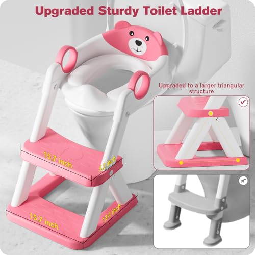 Rabb 1st Potty Training Seat, Upgrade Toddler Toilet Seat for Kids Boys Girls, 2 in 1 Potty Training Toilet, Splash Guard Anti-Slip Pad Step Stool(Bright Pink) - Image 3