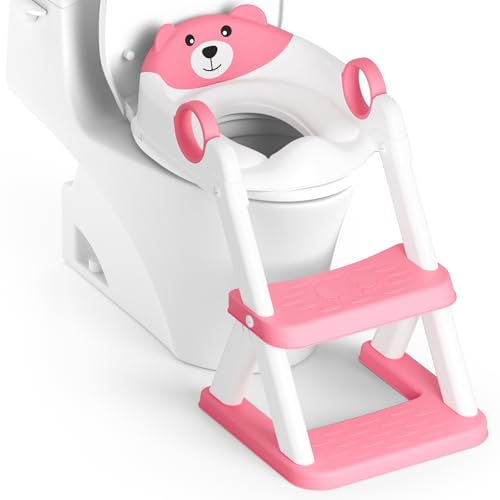 Rabb 1st Potty Training Seat, Upgrade Toddler Toilet Seat for Kids Boys Girls, 2 in 1 Potty Training Toilet, Splash Guard Anti-Slip Pad Step Stool(Bright Pink) - Image 1