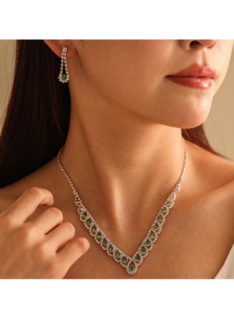 Elegant Vintage Crystal Silver Necklace and Earrings Set, Pearl Jewelry Set with Red /Green Gemstone Accents, Necklace Pendant and Earrings, Stunning, Bridal  - Image 5