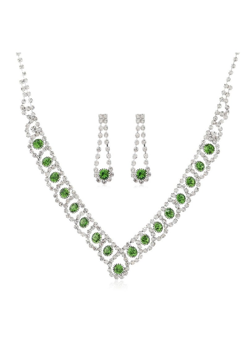 Elegant Vintage Crystal Silver Necklace and Earrings Set, Pearl Jewelry Set with Red /Green Gemstone Accents, Necklace Pendant and Earrings, Stunning, Bridal  - Image 2