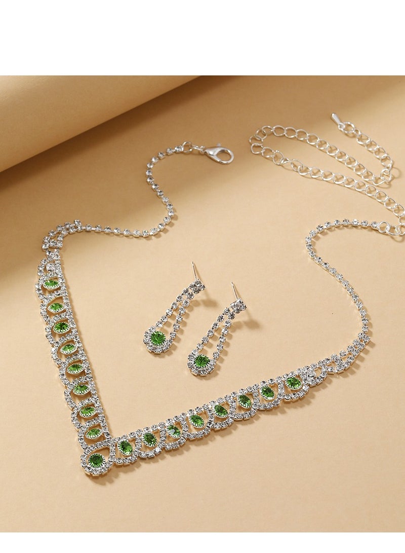 Elegant Vintage Crystal Silver Necklace and Earrings Set, Pearl Jewelry Set with Red /Green Gemstone Accents, Necklace Pendant and Earrings, Stunning, Bridal  - Image 3
