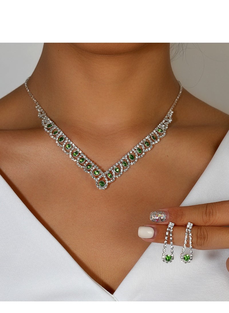 Elegant Vintage Crystal Silver Necklace and Earrings Set, Pearl Jewelry Set with Red /Green Gemstone Accents, Necklace Pendant and Earrings, Stunning, Bridal  - Image 1