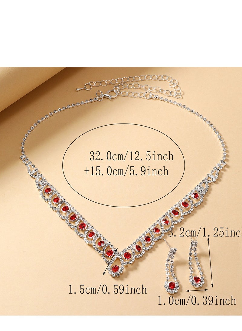 Elegant Vintage Crystal Silver Necklace and Earrings Set, Pearl Jewelry Set with Red /Green Gemstone Accents, Necklace Pendant and Earrings, Stunning, Bridal  - Image 4