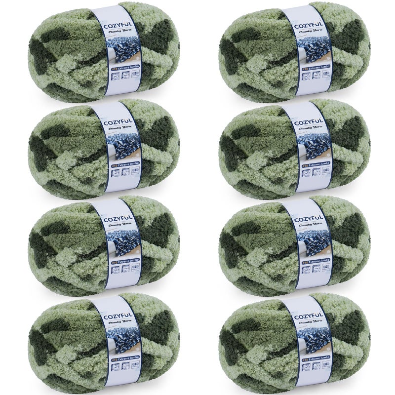 Cozyful Chunky Yarn for Hand Knitting - #10 Chunky Chenille Blanket Yarn, Jumbo Big Thick Chunky Yarns for Crocheting, Tie Dye Bulky Knit Yarns, 8 Skein (25 yds 8 oz Each Skein), Multi Green - Image 1