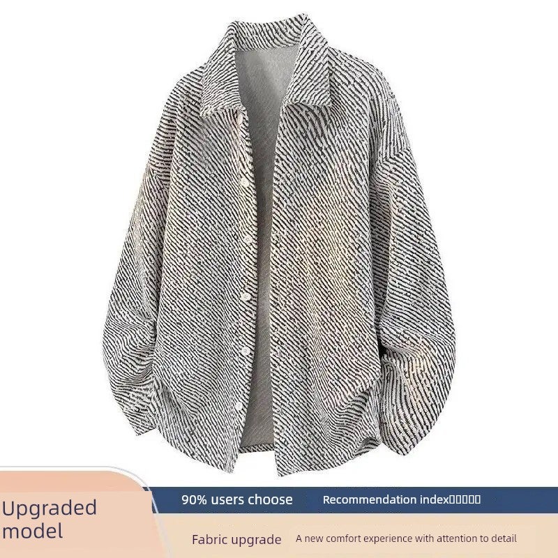 New long-sleeved shirt men's New  fleece lapel knit casual Chanel style cardigan jacket - Image 3