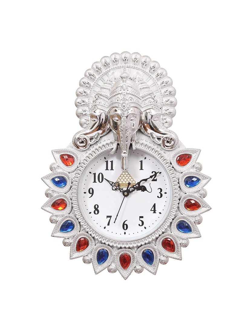 Webelkart Webelkart Premium Plastic Designer Stones Ganesha Wall Clock for Home and Office Decor| Wall Clock for Living Room| Wall Clock for Bedroom (Silver)  - Image 2