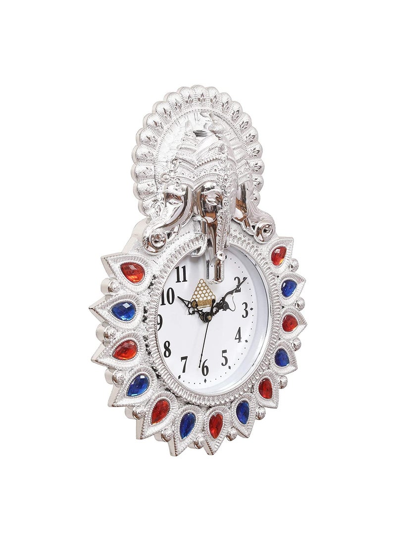 Webelkart Webelkart Premium Plastic Designer Stones Ganesha Wall Clock for Home and Office Decor| Wall Clock for Living Room| Wall Clock for Bedroom (Silver)  - Image 3