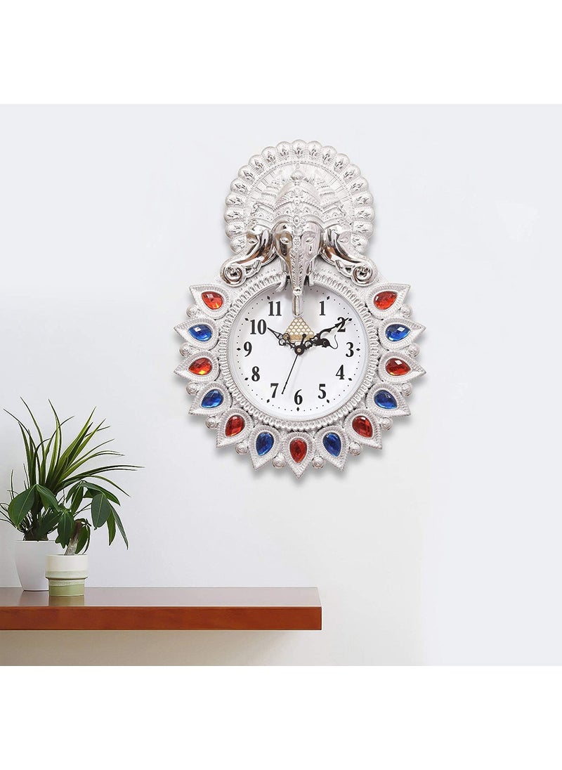 Webelkart Webelkart Premium Plastic Designer Stones Ganesha Wall Clock for Home and Office Decor| Wall Clock for Living Room| Wall Clock for Bedroom (Silver)  - Image 1
