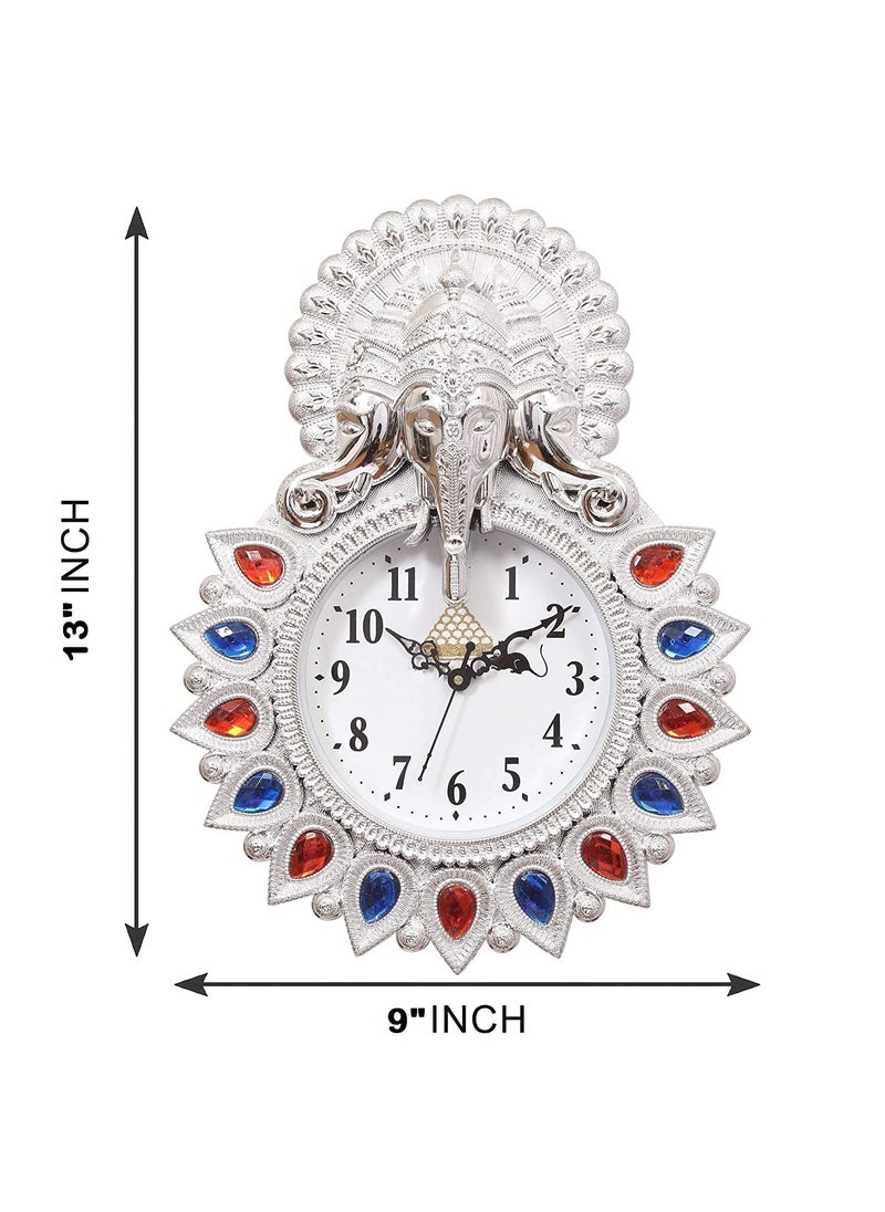 Webelkart Webelkart Premium Plastic Designer Stones Ganesha Wall Clock for Home and Office Decor| Wall Clock for Living Room| Wall Clock for Bedroom (Silver)  - Image 4