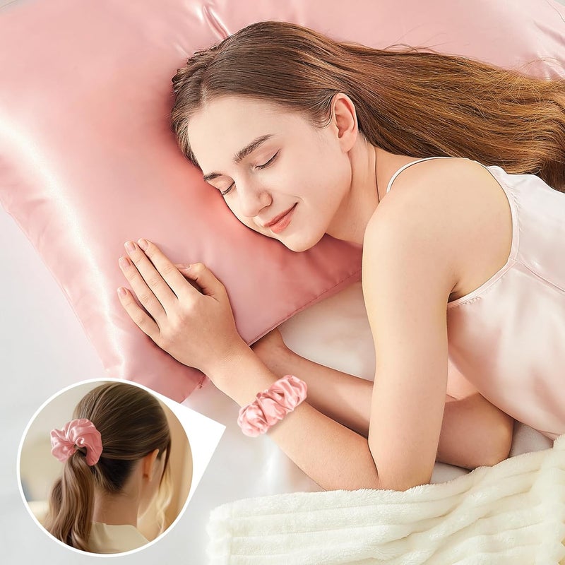BEDELITE Satin Cushion Cover Set of 2 80 x 80 cm Pink | Silk Pillowcase Alternative, Soft for Summer, 2 Hair Bobbles Included, for Hair and Skin - Image 5