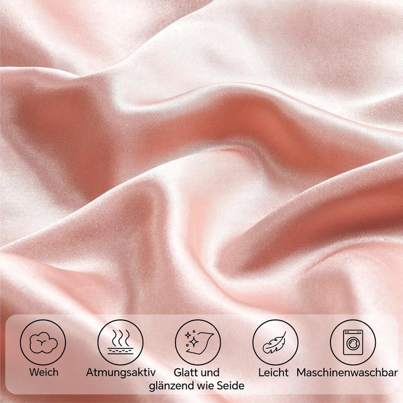 BEDELITE Satin Cushion Cover Set of 2 80 x 80 cm Pink | Silk Pillowcase Alternative, Soft for Summer, 2 Hair Bobbles Included, for Hair and Skin - Image 3