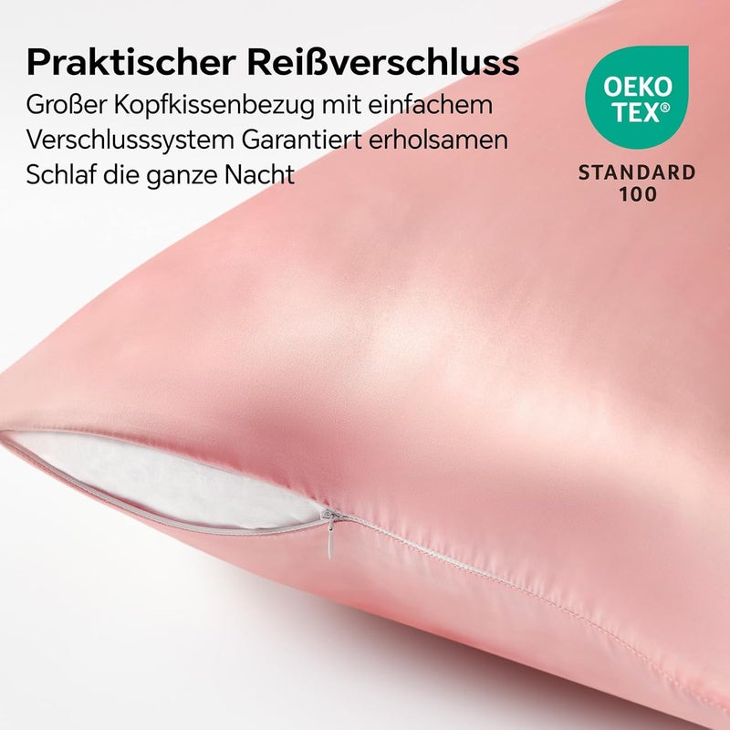 BEDELITE Satin Cushion Cover Set of 2 80 x 80 cm Pink | Silk Pillowcase Alternative, Soft for Summer, 2 Hair Bobbles Included, for Hair and Skin - Image 2